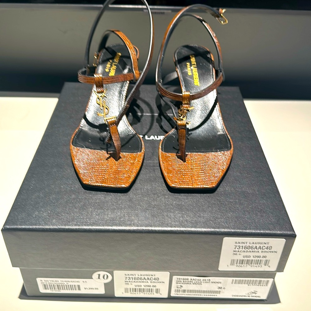 BRAND NEW NEVER WORN YSL logo strapped sandal, size 6 1/2!